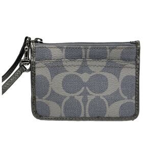 COACH Gray Coated Canvas Card Holder Wallet Wristlet
